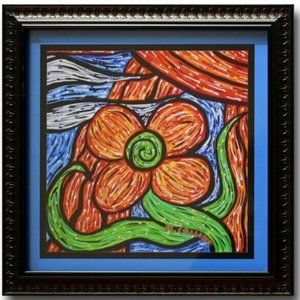 Colorful Abstract Flower Framed Wall Art Signed